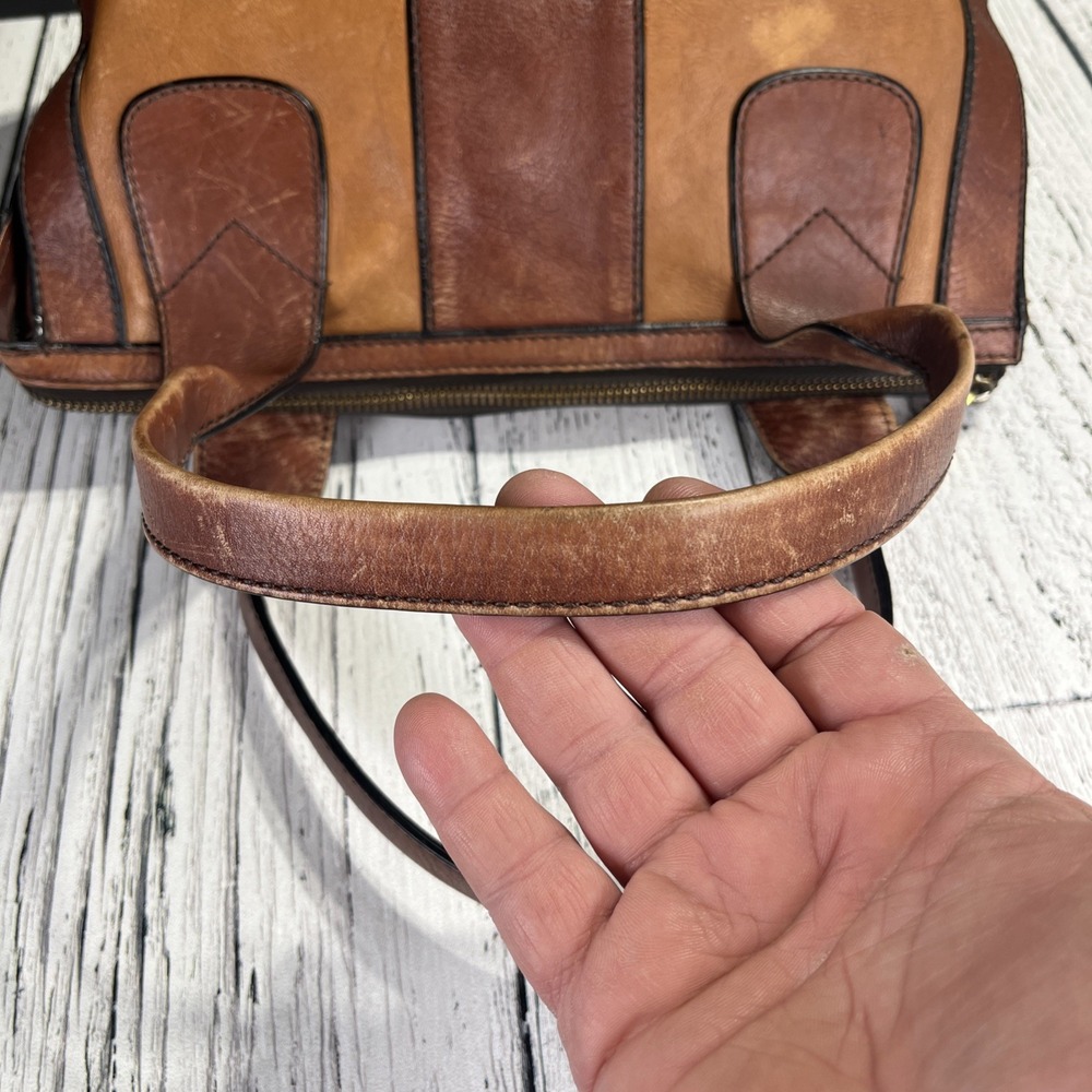 Vintage Fossil Reissue Satchel Handbag‎ Two Tone Leather - Picture 5 of 14